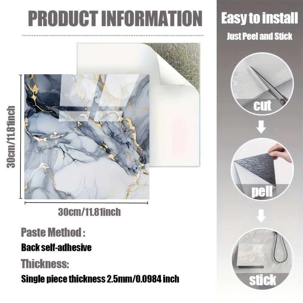 Peel and Stick Wall Tiles 50/100pcs - Waterproof PVC Marble Self-Adhesive Vinyl Panels for Bathroom Shower Kitchen Living Room TV Backdrop, Modern Wall Decor Easy Installation No G - product image 4