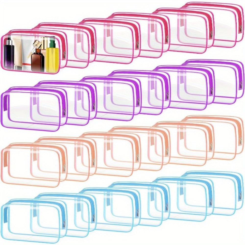 TSA Approved Clear Toiletry Bags Set of 24 Transparent Travel Makeup Organizer Pouches Medium Size Airport Security Quart Bag for Liquids Skincare Women White Rose Red - product image