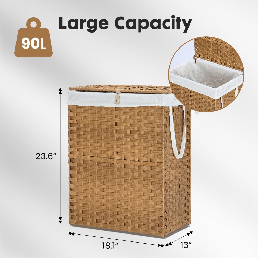 Laundry Hamper with Lid Large Capacity Woven Rattan Storage Basket, Collapsible Clothes Hamper with Handles & Removable Liner, Foldable Breathable Wicker Basket for Bedroom Home Do - product image 4