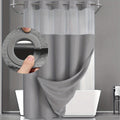 Hookless Shower Curtain with Snap Liner 74x71 Inch - Waffle Texture Double Layer with See-Through Window Waterproof Washable Hotel Quality Bathroom Curtain Set | Grey White Matcha  - product image 17