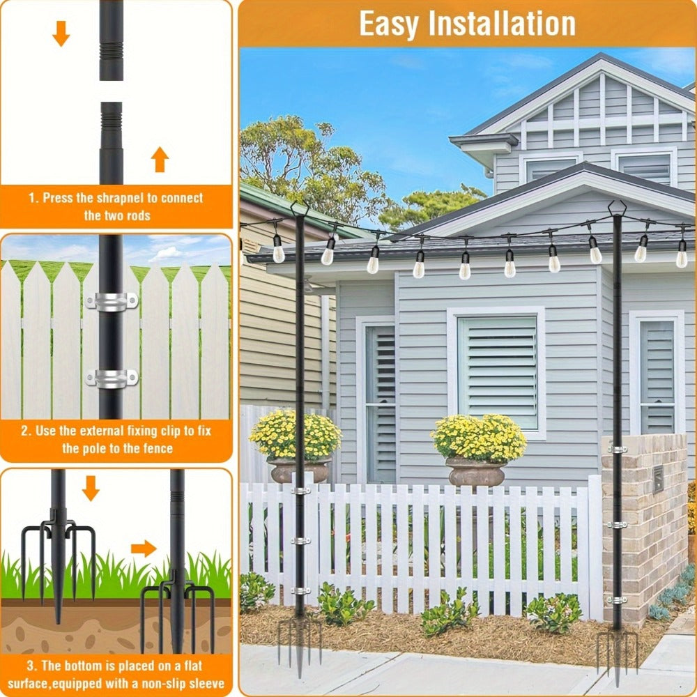 Outdoor String Light Poles 4 Pack 8.9Ft Metal Poles for Outside String Lights with Ground Fork Stand for Patio Backyard Deck Garden Yard Bistro Party Wedding Lighting - product image 2