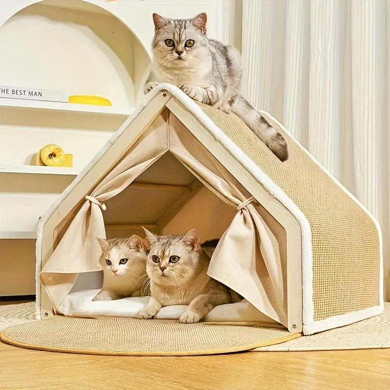 Cat House Semi-Enclosed Shell Design with Sisal Scratching Pad Tent Hideout for Small Medium Cats Indoor Living Room Bedroom Study XL for Camping & Outdoor - product image 4