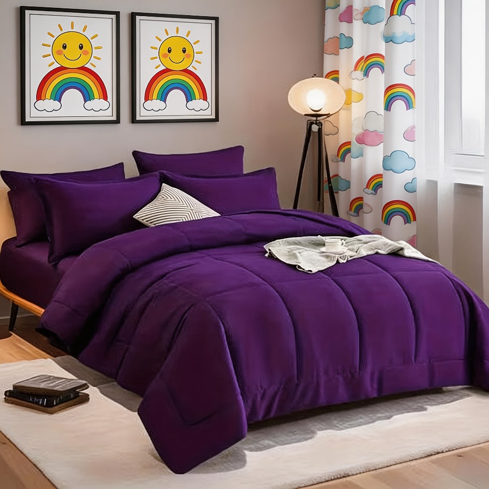 Comforter Set 7 Piece Bed in a Bag Full Queen King Soft Satin-Like Fabric with Fitted Sheet Flat Sheet Pillowcases Breathable Bedding Set for Bedroom Hotel - product image 8