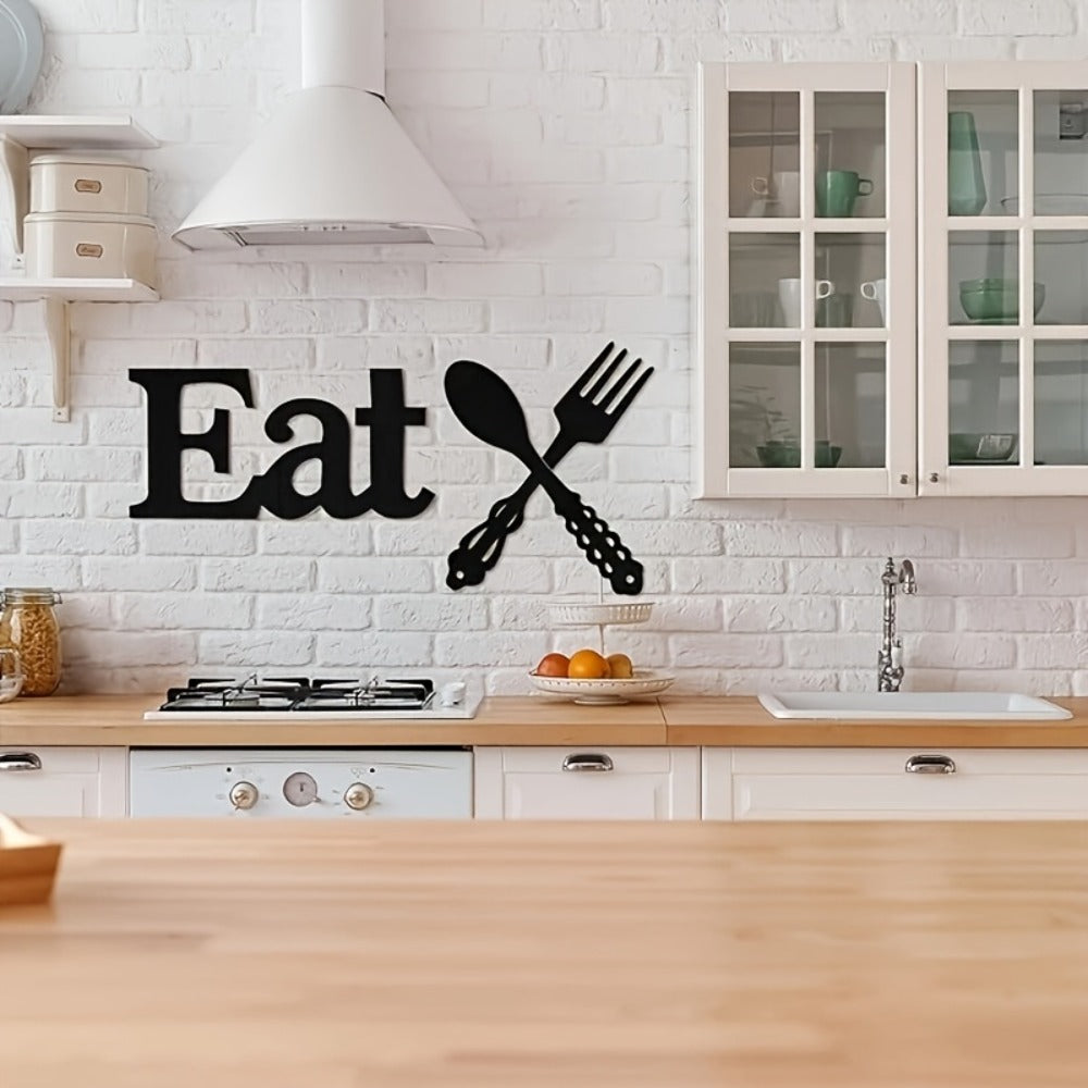 EAT Sign Wall Decor with Fork and Spoon | Rustic Wood Hanging Letters for Kitchen Dining Room | Country Farmhouse Wall Art Wooden EAT Decoration in Black - product image 5