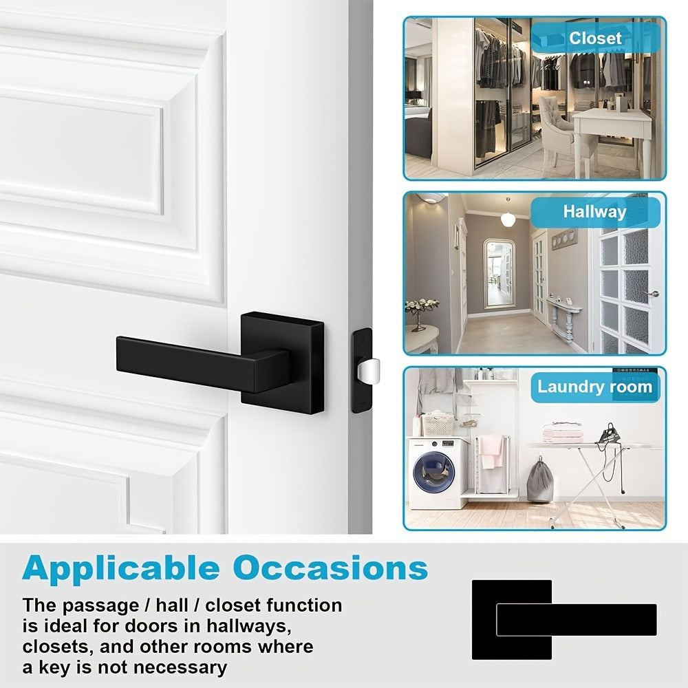 Matte Black Square Door Handle Set – Interior Passage Door Knob for Hall & Closet, Heavy-Duty Left & Right Hand Compatible, Modern Hardware - product image 12