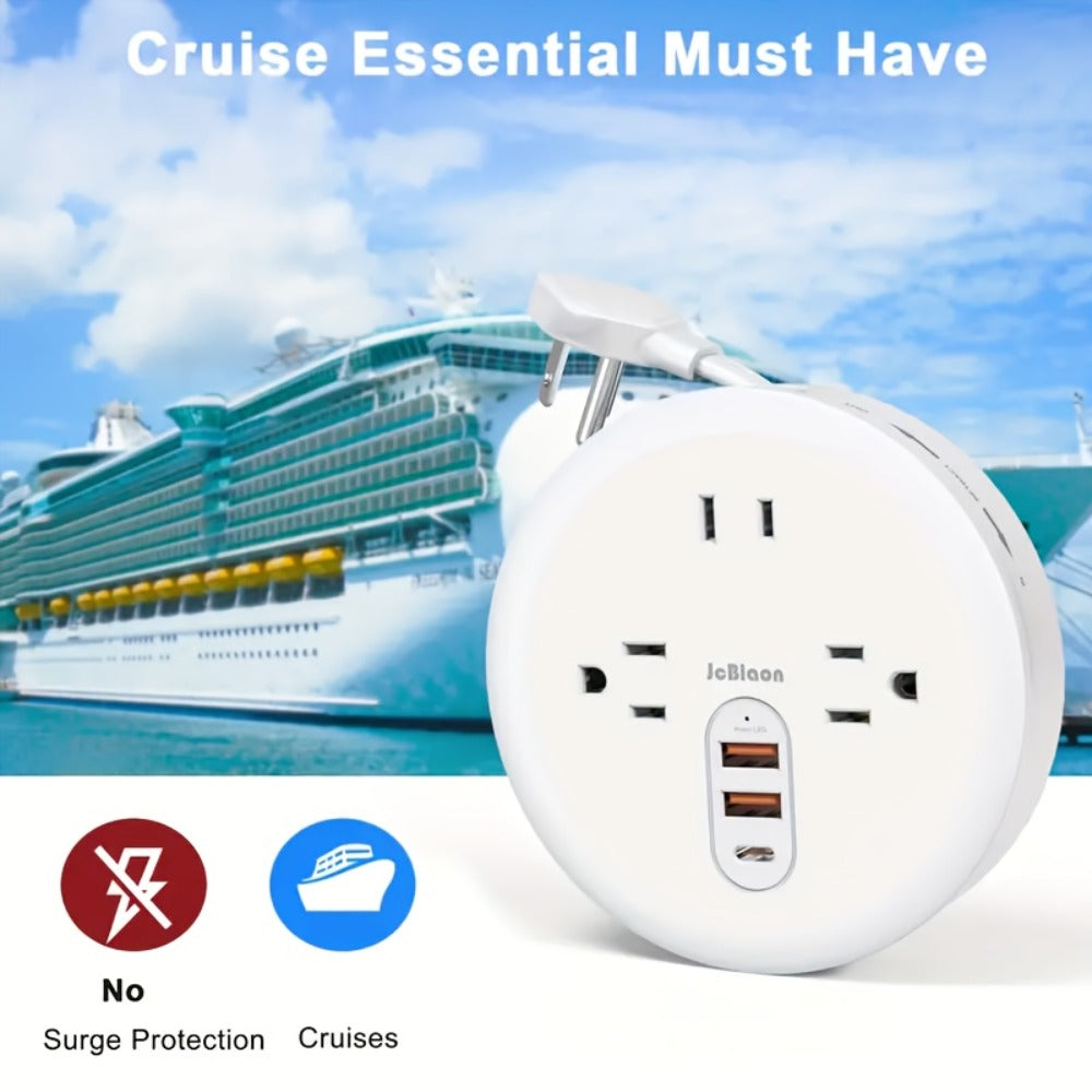 Travel Power Strip Retractable 4ft Flat Plug Extension Cord 3 Outlets 3 USB Ports 2 USB-C Compact Charging Station for Dorm Office Home Desk Travel - product image 9