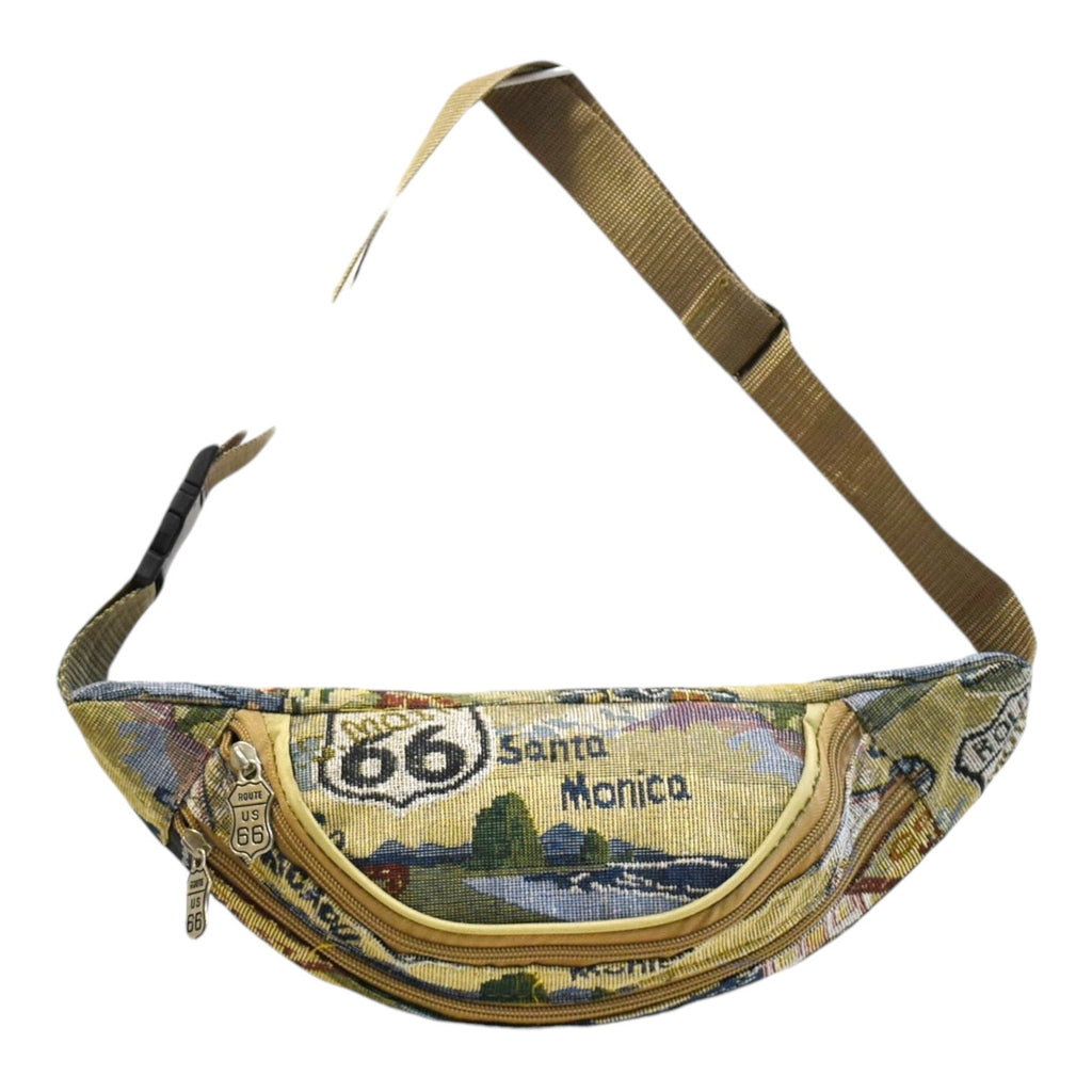 Tapestry Waist Bag Route 66 Vintage | Retro Fanny Pack Canvas Adjustable Strap for Travel Festivals Hiking