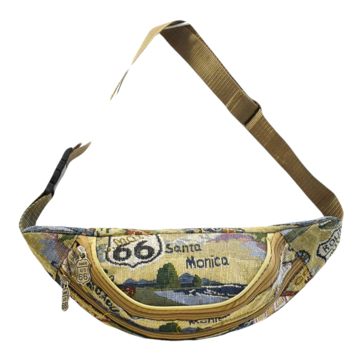Tapestry Waist Bag Route 66 Vintage | Retro Fanny Pack Canvas Adjustable Strap for Travel Festivals Hiking