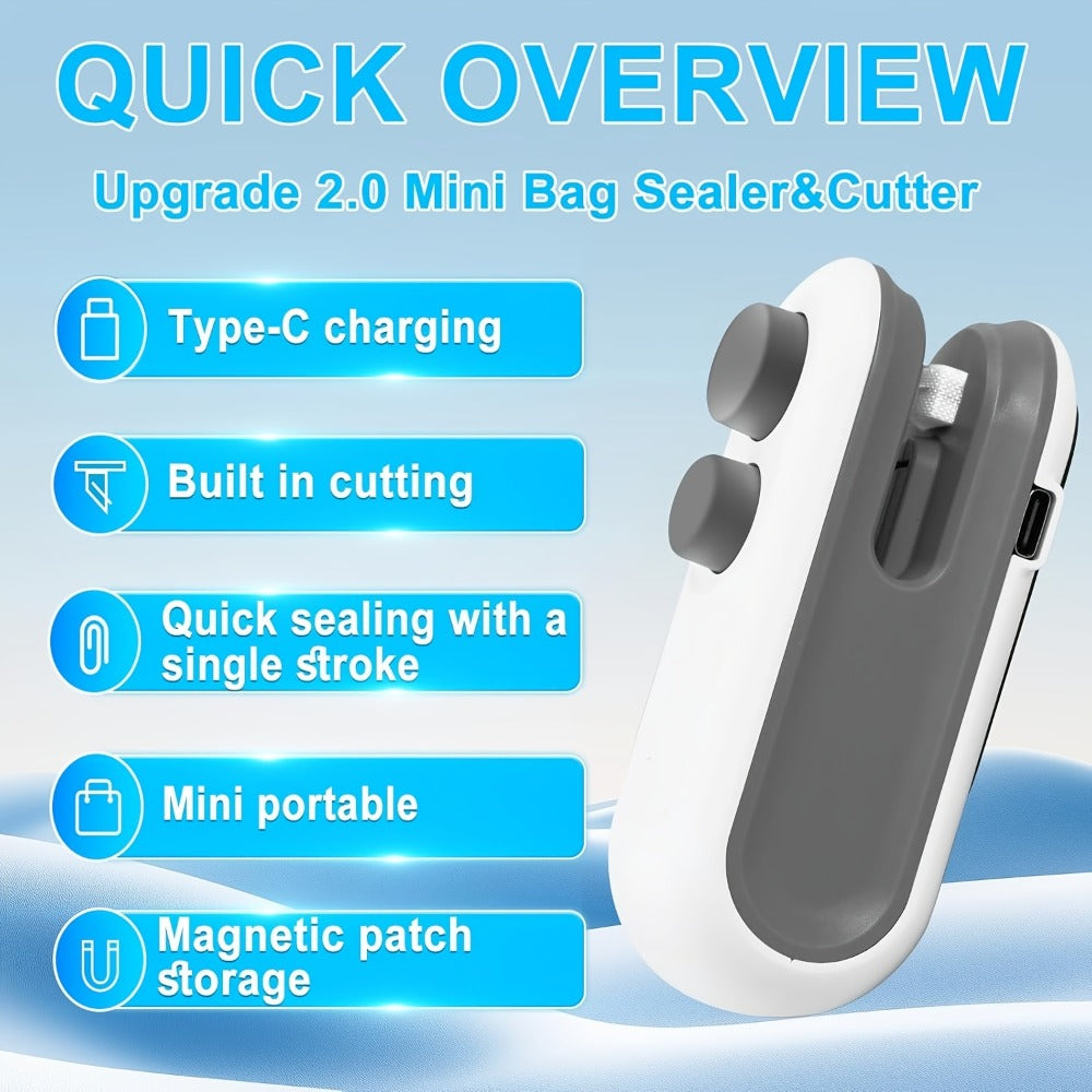 Mini Bag Sealer 2-Pack USB-C Rechargeable 2-in-1 Heat Seal with Cutter – Magnetic Storage Bag Resealer for Plastic Snack Food Bags | Airtight Freshness Keeper Portable Kitchen Gadg - product image 8