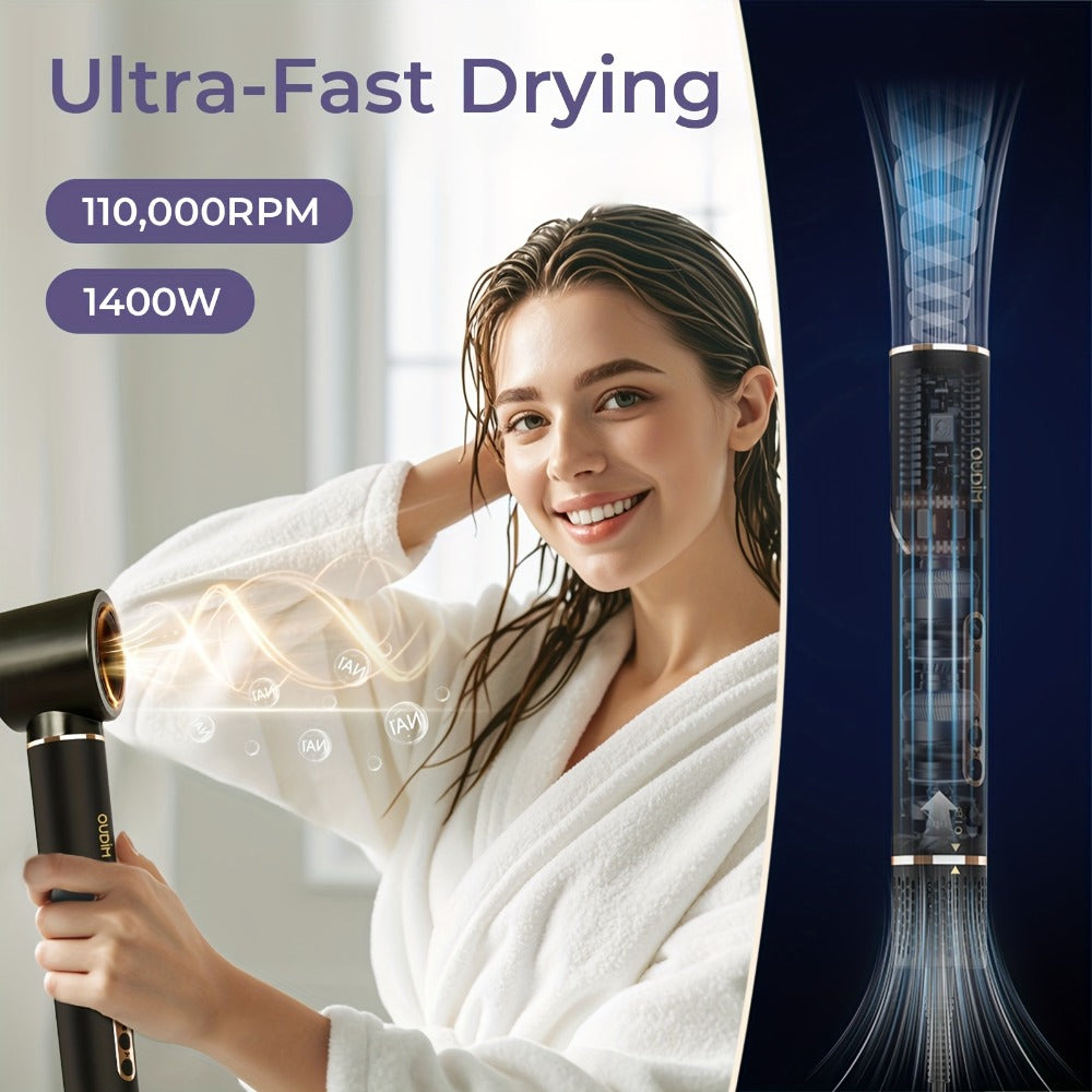 Hot Air Brush 6-in-1 Negative Ion Hair Dryer Brush & Styler 110000 RPM High-Speed Blow Dryer with Curling Iron Straightener Auto-Winding Curler Foldable Handle Storage Bag - product image 7