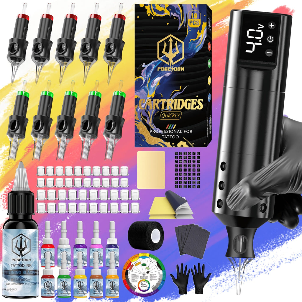 Wireless Tattoo Machine Kit Complete - POSEIDON V5 Rotary Pen with LCD Screen 1500mAh Battery 6H Runtime 10 Needles 11 Ink Bottles Full Tattoo Supplies for Beginners & Professional - product image 24