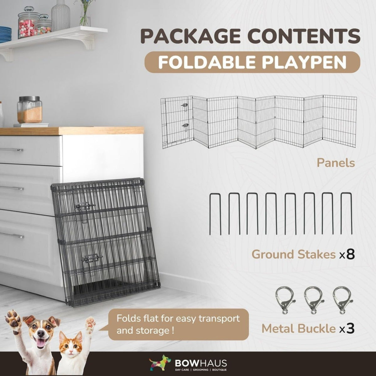Dog Playpen 8 Panel Foldable Metal Pet Fence with Gate | Rugged Indoor Outdoor Exercise Pen for Small Dogs & Animals | 24 Inch | Multiple Configurations - product image 4