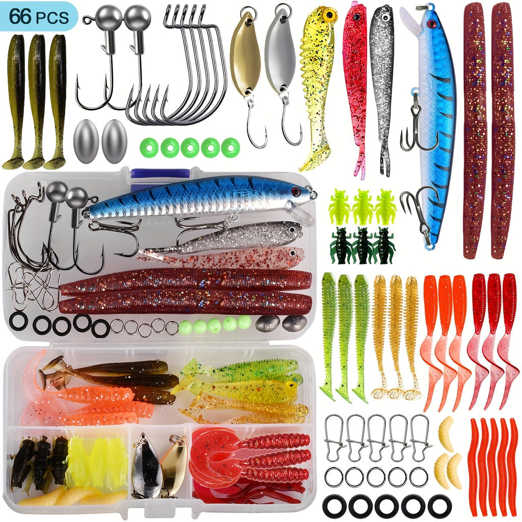 Complete Tackle Bait Set for Freshwater & Saltwater Bass Trout Fishing, Includes Spoons Spinners Soft Baits Hooks, Fishing Gear Gift for Men & Beginners - product image 3