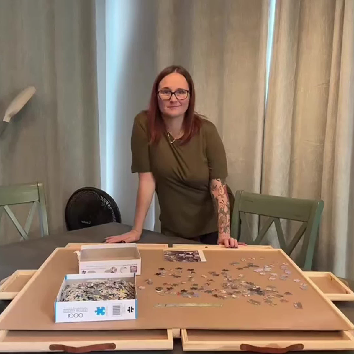 Large Puzzle Board Organizer with Dust Cover for 1500 Pieces, Ergonomic Gift for Adults & Seniors – Jigsaw Puzzle Table 35"x27" with 360° Rotating Turntable - product image 9