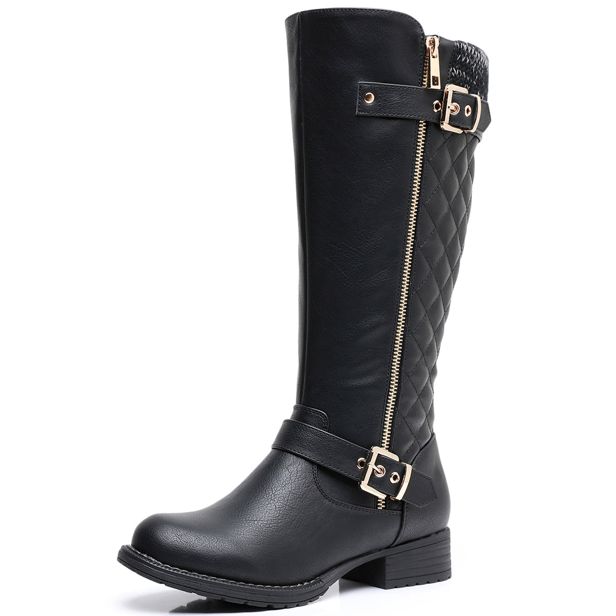 Women's Grey Quilted Knee-High Fall Winter Fashion Riding Boots 9M