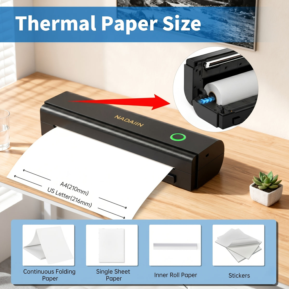 A4 Portable Inkless Thermal Printer With Paper Tray, Wireless Wireless Mobile Printer, Supports 8.5x11 Inch American Letter Paper/A4 Thermal Paper, Compatible - product image 5