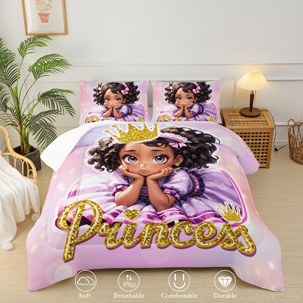 Comforter Set Queen Pink Princess Bedding Set 3 Piece Cute Floral Printed Bed Comforter with 2 Pillow Cases Soft Breathable Polyester All Season Bedding for Home Dorm Bedroom Decor - product image 4