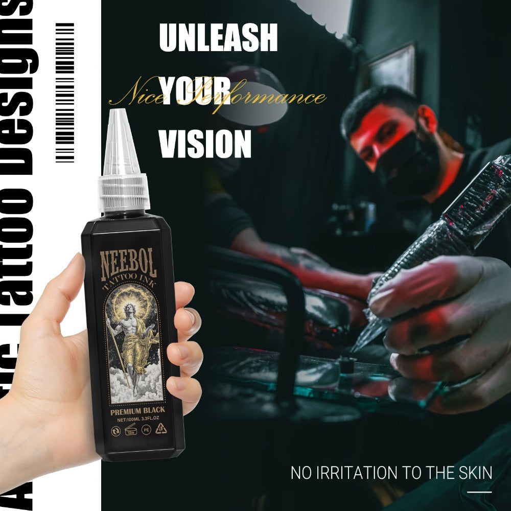 Black Tattoo Ink 3.38oz 100ml - Neebol Premium Super Dark Formula for Outlining Shading Blending, Long-Lasting Fade-Resistant Body Art Ink for Professional Tattoo Artists & Beginne - product image 2