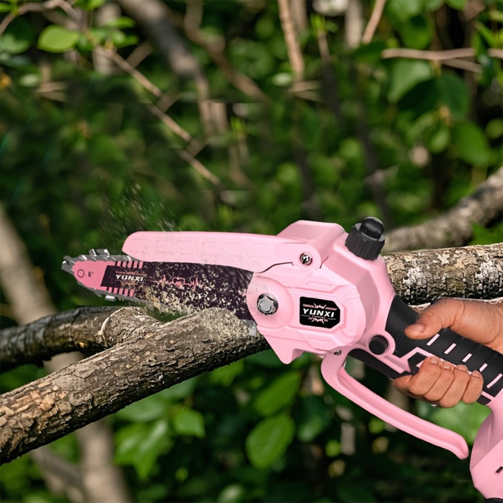 Mini Chainsaw 6 Inch 21V Cordless Battery Powered | Handheld Electric Chain Saw for Tree Branch Trimming Wood Cutting | Lightweight Portable Pruning Saw Pink - product image 2