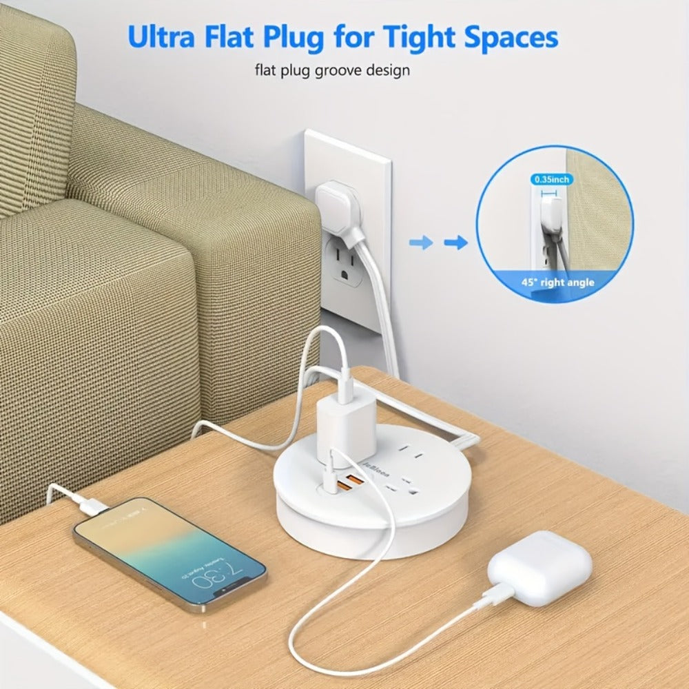 Travel Power Strip Retractable 4ft Flat Plug Extension Cord 3 Outlets 3 USB Ports 2 USB-C Compact Charging Station for Dorm Office Home Desk Travel - product image 6