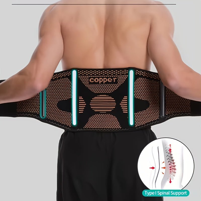 Breathable Lower Back Brace for Men & Women, Adjustable Hook-Loop Waist Support for Heavy Lifting Work Workout Gym, S to 4XL – Lumbar Support Belt with Copper - product image