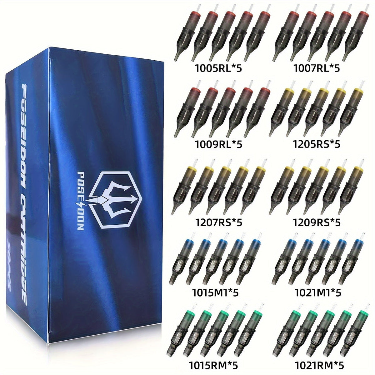 Tattoo Cartridge Needles 50Pcs Assorted - Poseidon TUV 0.30mm Stainless Steel RL RS M1 Mixed Sizes Disposable Membrane Safety Cartridge Needle Set for All Tattoo Machines & Artists - product image 10