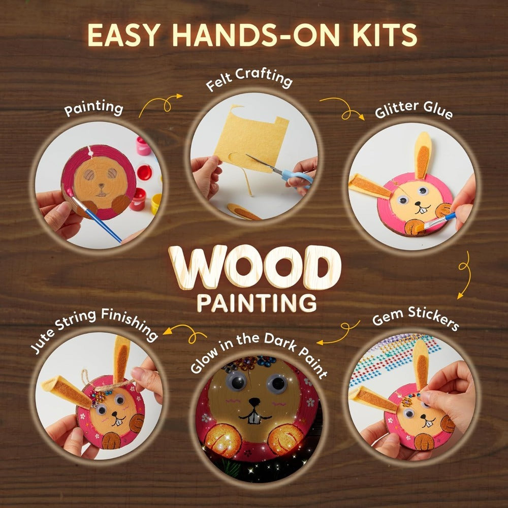 Kids Painting Kit Glow in the Dark – Birthday Christmas Easter Gift Boys Girls – Wood Slice Arts & Crafts Set Ages 6+ with 16 Wood Slices, Felt, Acrylic - product image 7