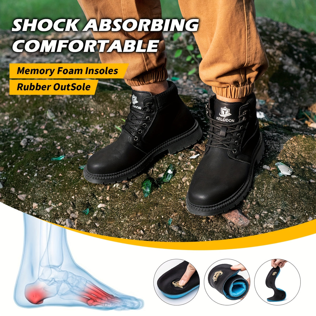 Men's Heavy-Duty 6-Inch High Quality Work Boots with Steel Toe Cap - Slip-Resistant Slip-Resistant Shoes, All-Terrain Traction Rubber Sole, Cushioned Insole - product image 9