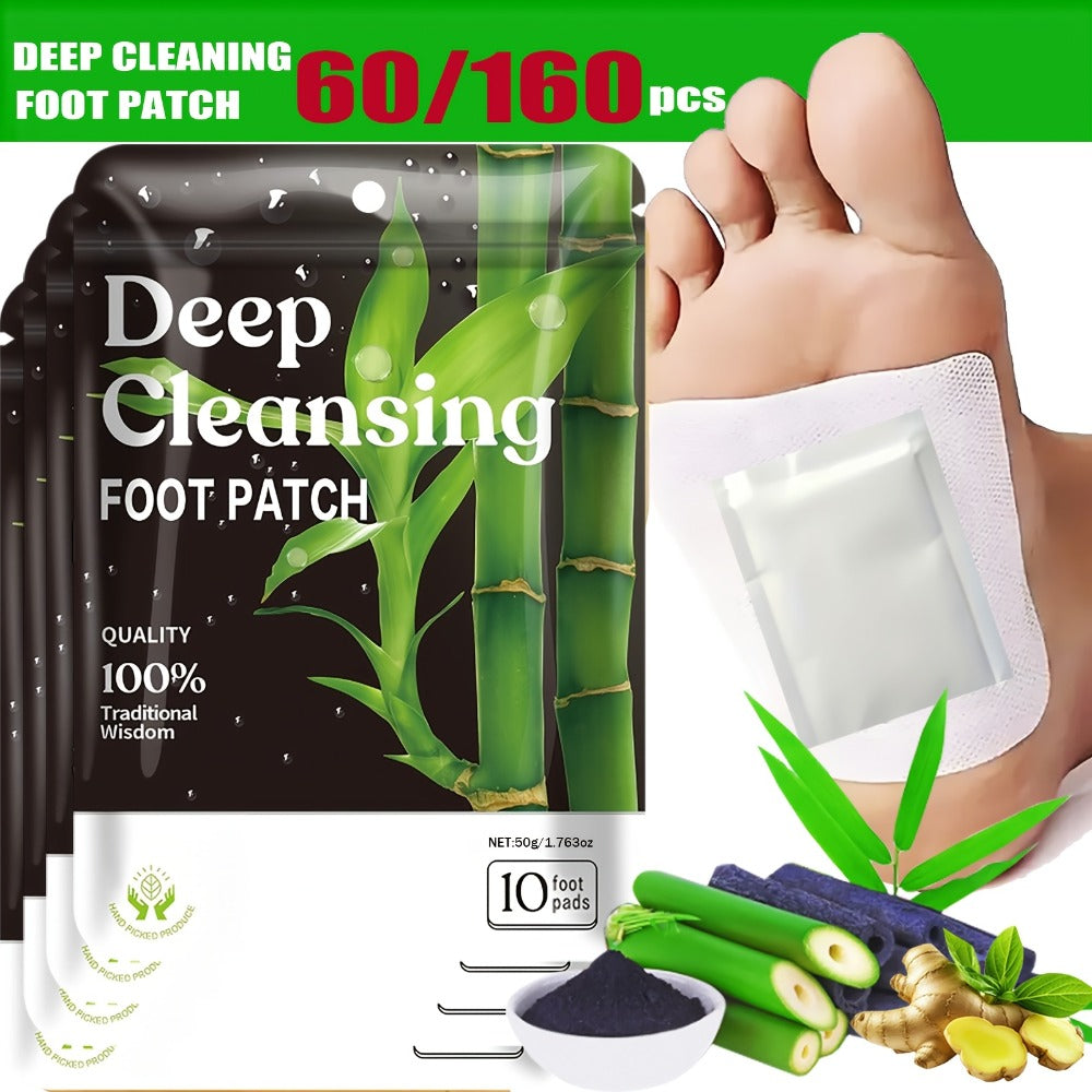 Foot Detox Patches Bamboo Vinegar & Ginger 60 & 160 Pcs - Deep Cleansing Natural Plant Ingredients Alcohol-Free Overnight Moisturizing Foot Pads for Tired Aching Feet - Green Golde - product image
