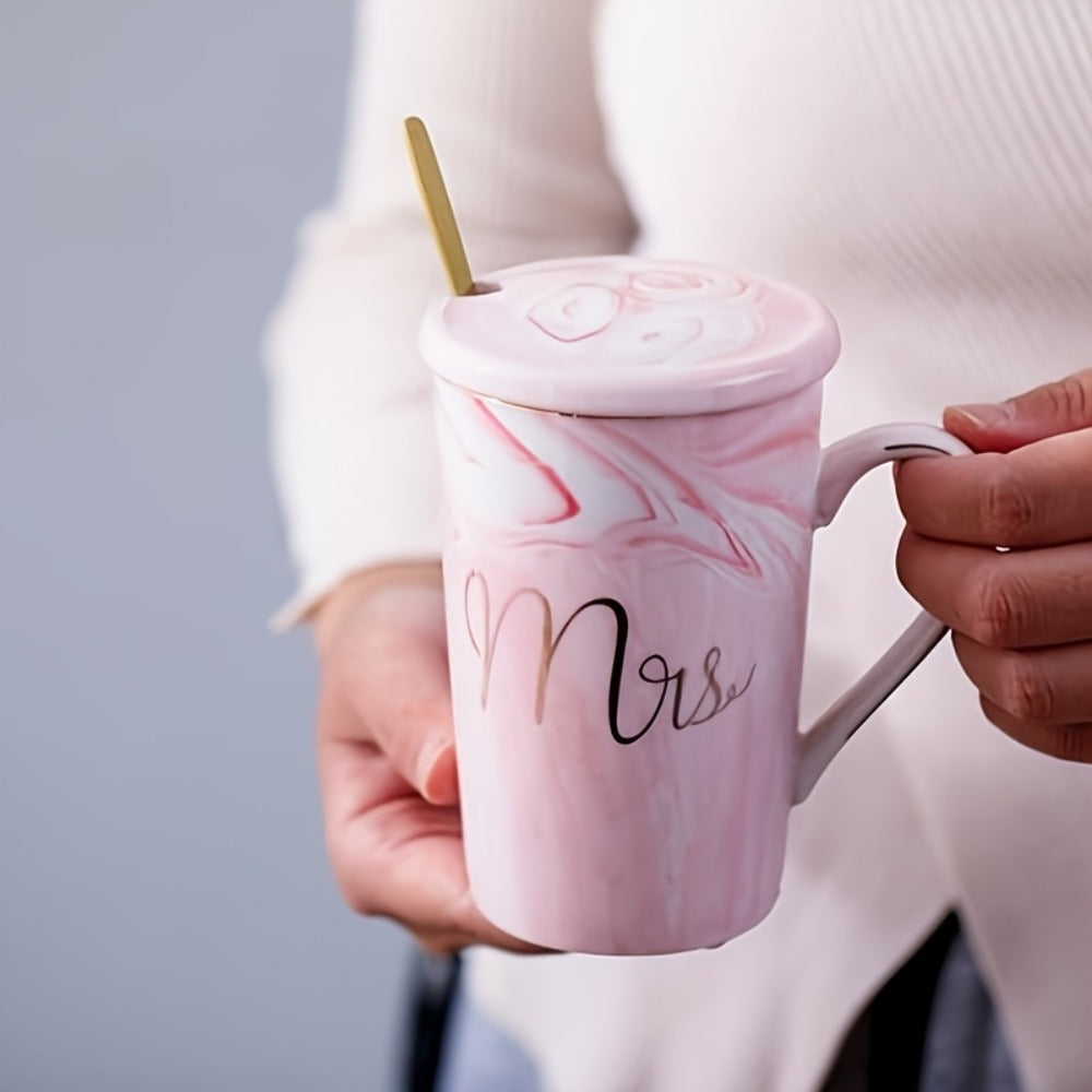 Mr and Mrs Mugs Wedding Gift Set 14oz Ceramic Marble – Bride and Groom Couples Mugs | Bridal Shower Engagement Anniversary Gift | Reusable Grey Pink Couple Coffee Mugs - product image 7