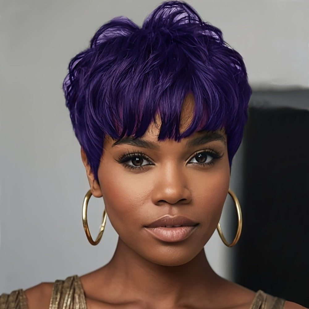Short Wavy Bob Wig with Bangs Synthetic 6 Colors | Natural Black Burgundy Lavender Auburn Red for Women Daily Wear Party Cosplay Halloween Costume - product image 3