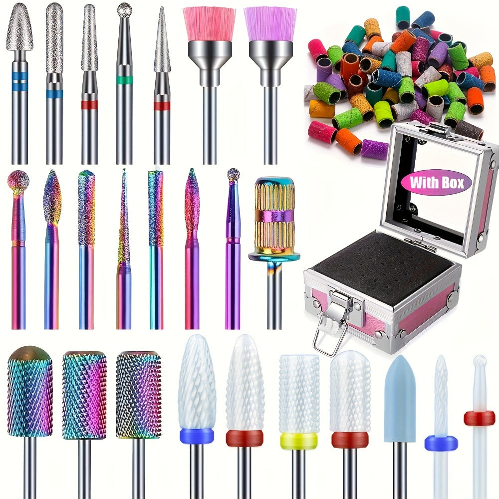 Nail Drill Bit Set Tungsten Steel & Ceramic Grinding Heads with Storage Box for Gel Removal Nail Enhancement Polishing Shaping Multi-Grit Abrasive Bands Coarse Medium Fine Electric - product image 8
