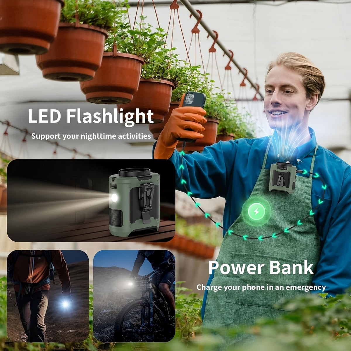Wearable Neck Fan Rechargeable 10000mAh | 5-in-1 Carry-along USB Fan 22000RPM Brushless Motor | LED Power Indicator | 5 Wind Speeds | Built-in Flashlight - product image 4
