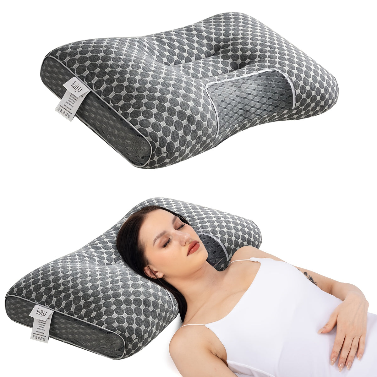2pcs Ergonomic Low-Profile Bed Pillows, Contoured Design Fits Neck Curve, Suitable for Side and Back Sleepers, Breathable All-Season Bedding Pillows, Ideal - product image 5