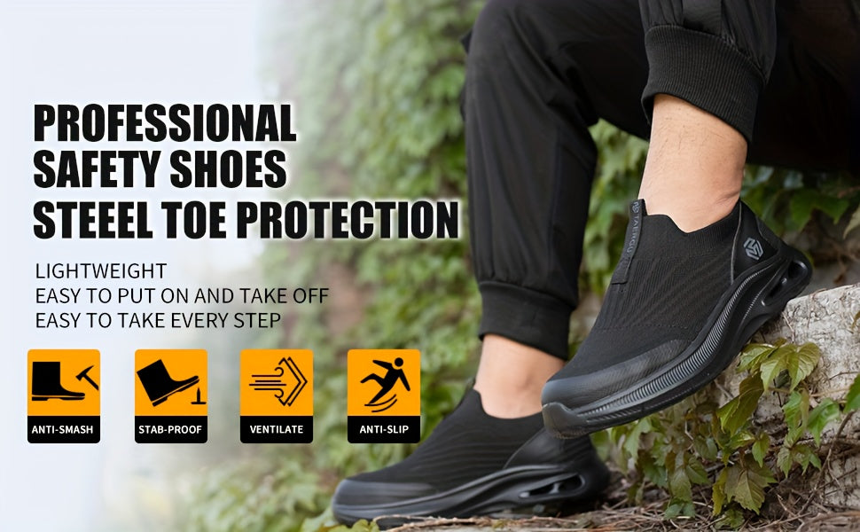 Men's Lightweight Slip-On Steel Toe Work Shoes - Comfortable Sneakers, Puncture-Resistant Loafers, Work Shoes for Men, Available in Black/Grey/Blue, Sizes US - product image 12