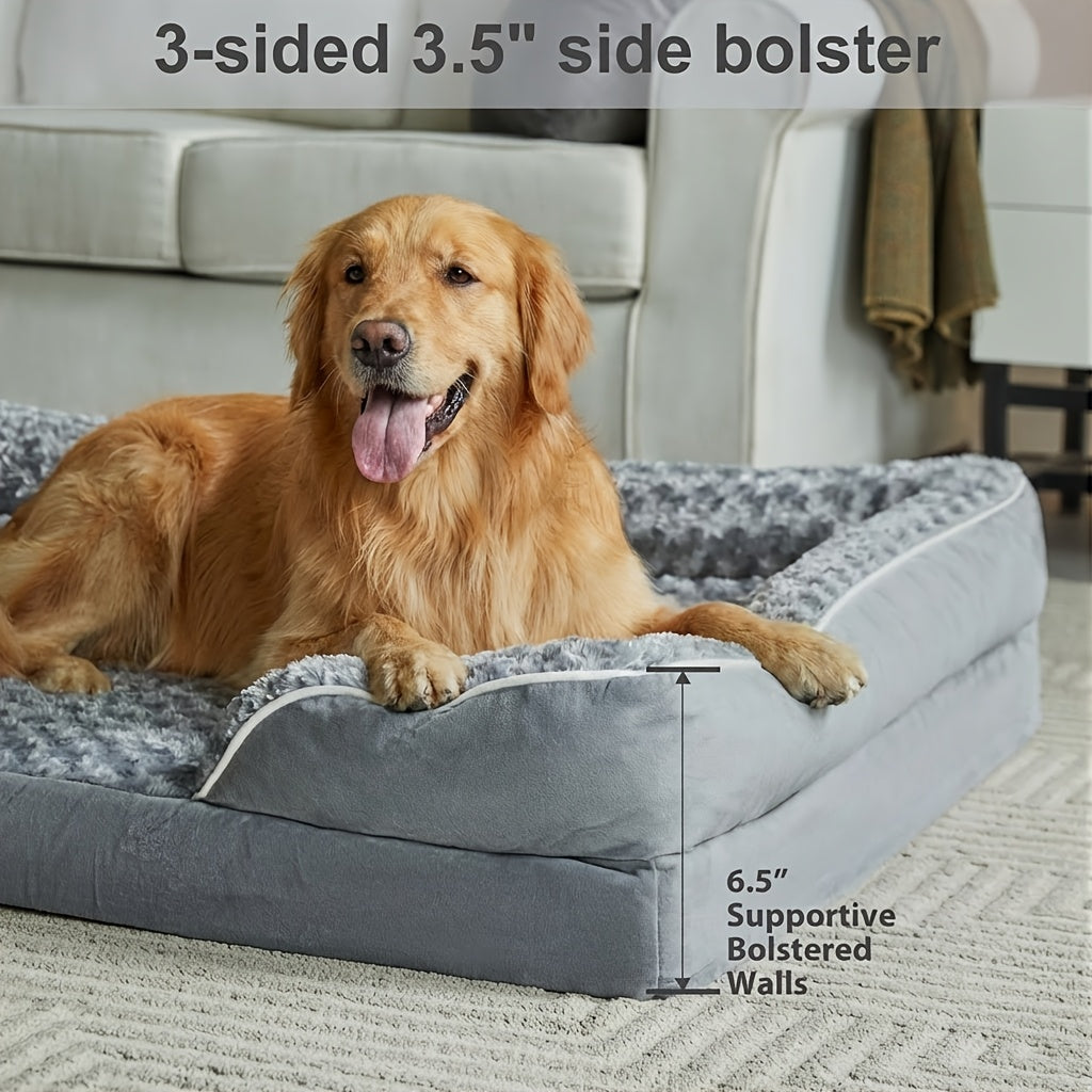 Washable Removable Cover, 3-Inch Thick Anti-Anxiety Plush, Nonskid Bottom for Extra Large Dogs, M to XXXL, Grey – Orthopedic Dog Sofa Bed C-Shape Bolster - product image 5