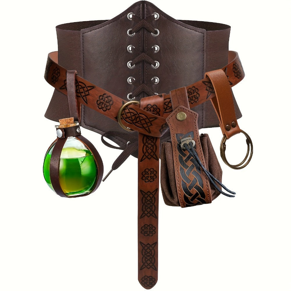 Medieval Costume Accessories Set 5-Piece | Corset Belt, Renaissance Belt Bag, Cork Potion Bottle & More for Halloween, Renaissance Faire, LARP & Cosplay - product image 5
