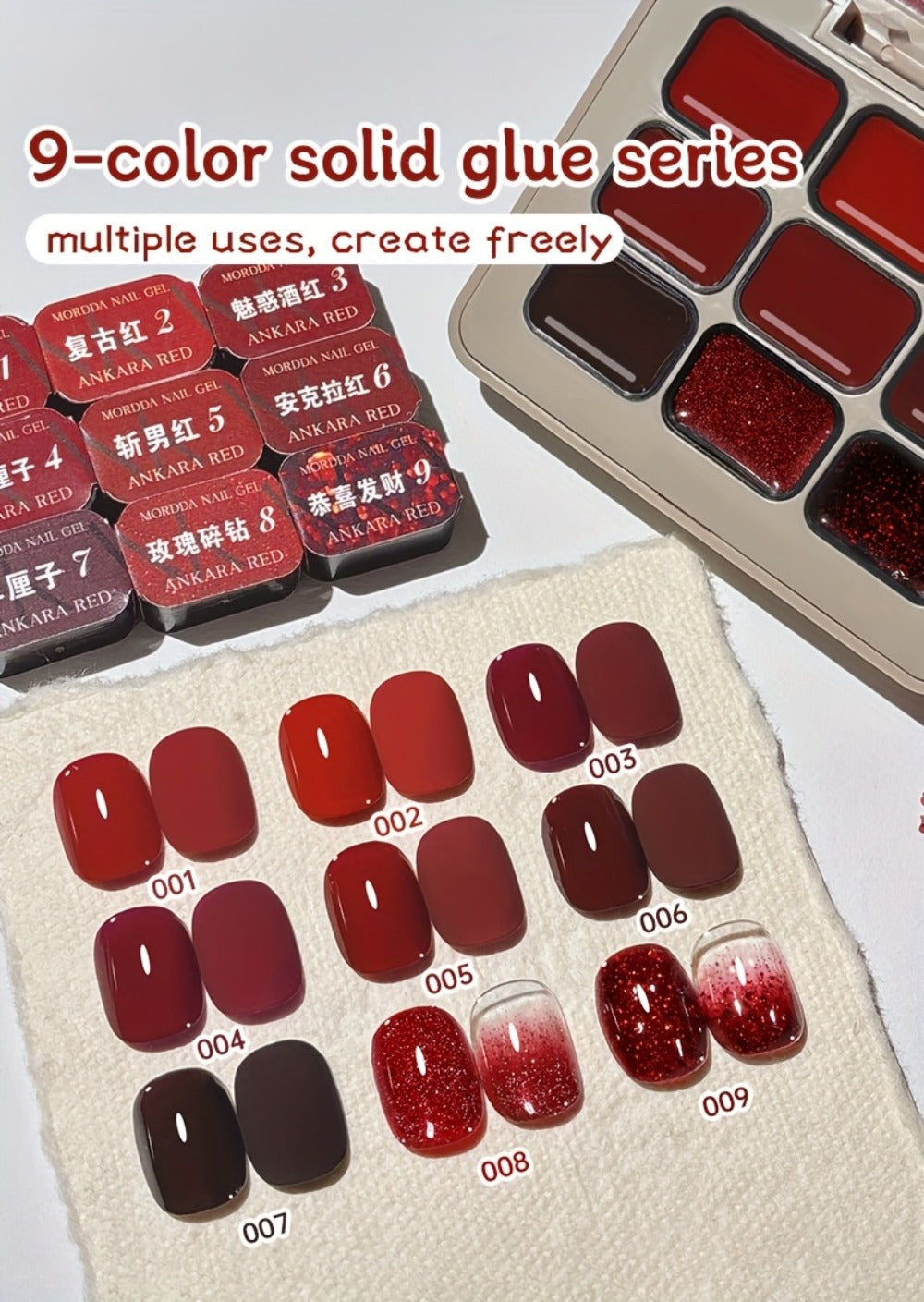 Gradient Gel Nail Polish Set 9pcs Ancola Red Collection – High Saturation Solid Gel, Shiny Gloss Finish, LED Curable Multifunctional Nail Gel | Spring Summer Ombre DIY Manicure Kit - product image 13