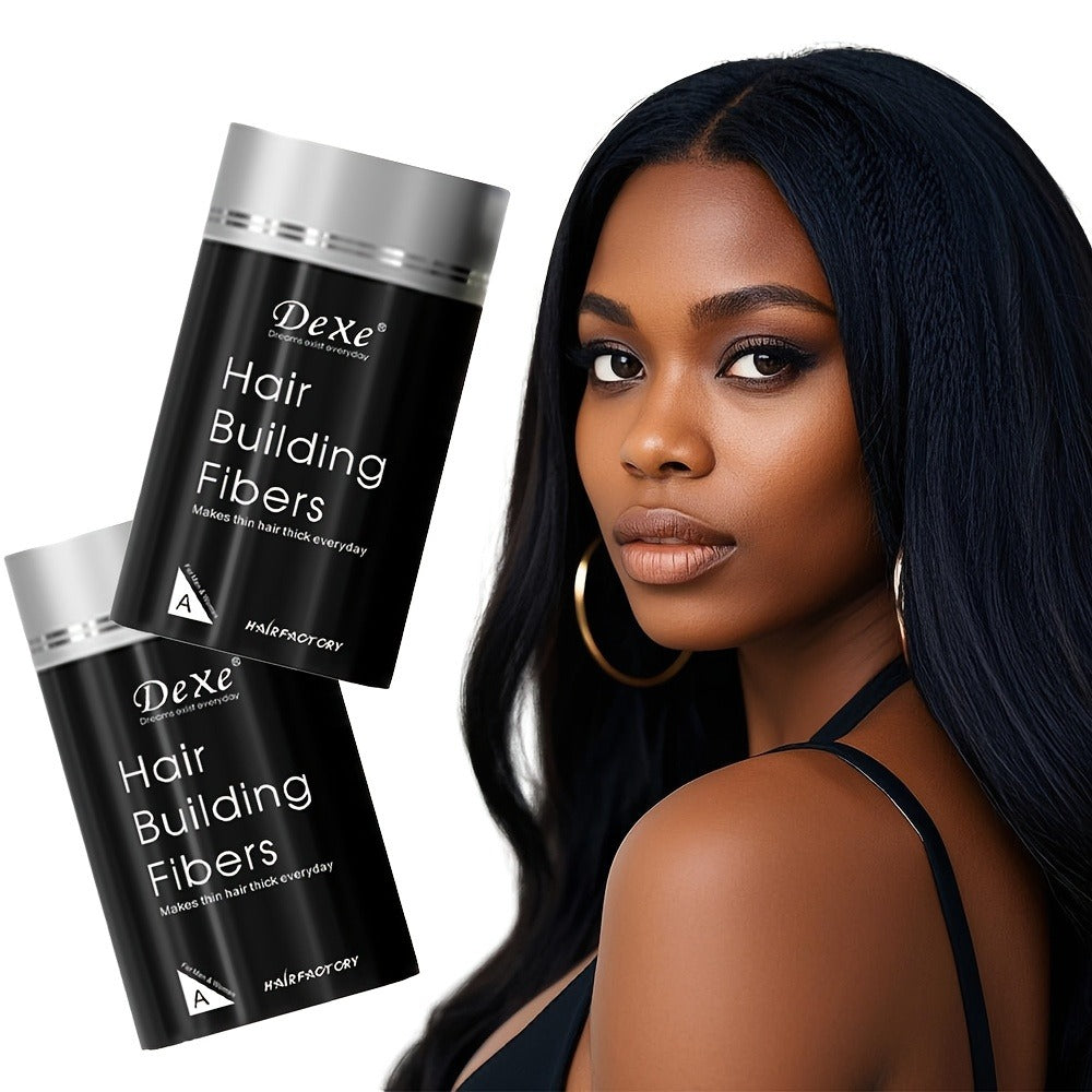 DeXe Hair Fiber Powder 2pcs x 22g — Natural Fine Thickening Fibers for Thinning Hair & Bald Spot Coverage, 1-Second Adhesion, Unisex for Men & Women, Black & Dark Brown - product image 2