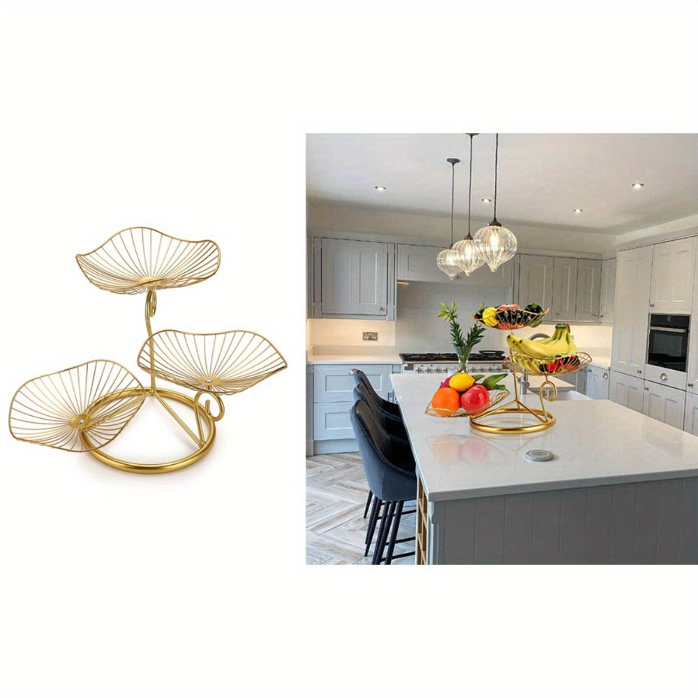 Fruit Basket Stand 3-Tier Decorative Iron Metal Wire Fruit Bowl with Lotus Leaf Design, Countertop Holder for Fruits Vegetables Bread Snacks, Modern Home Kitchen Table Centerpiece  - product image 16