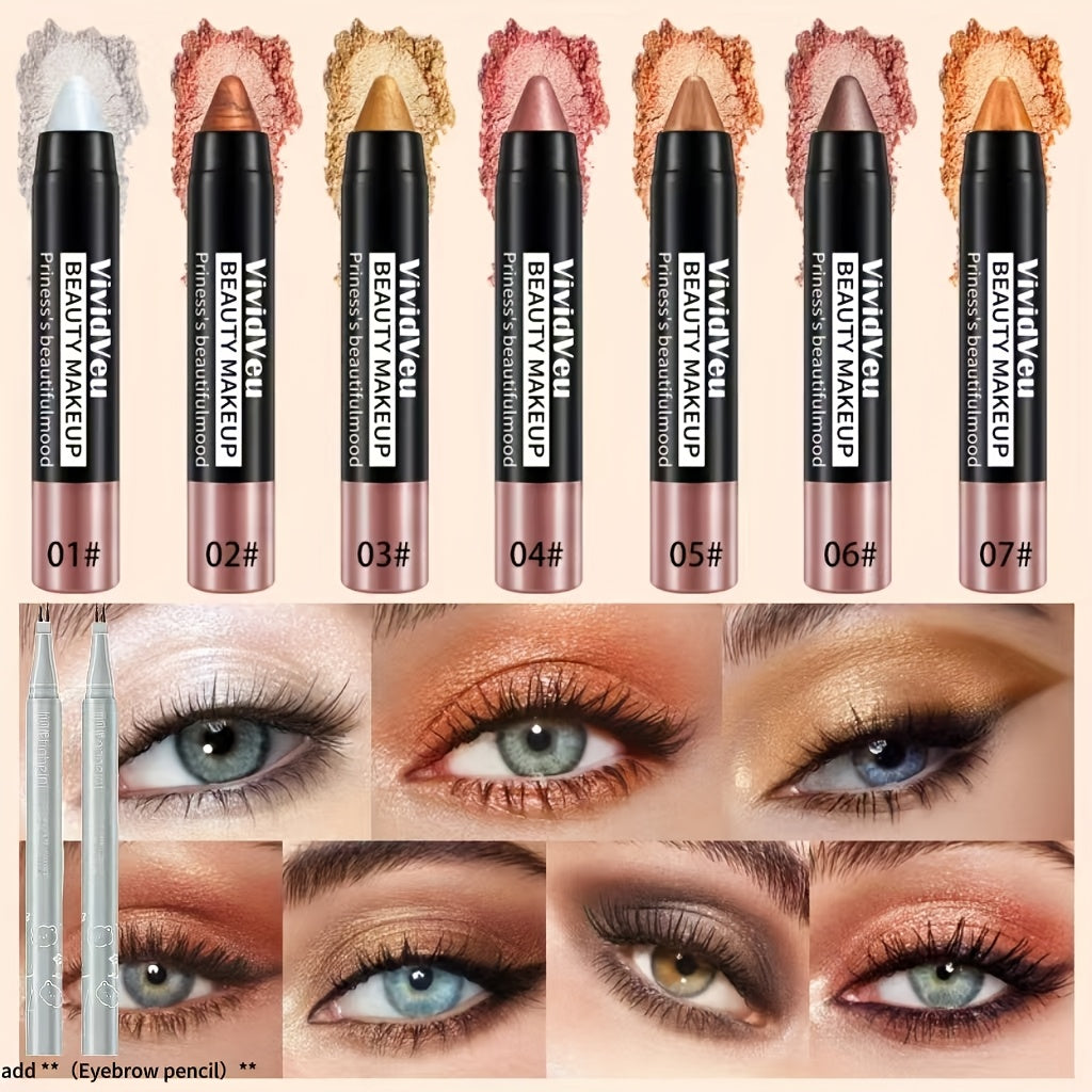 Eyeshadow Sticks 7-Piece Set Pop Color Matte — Easy Apply Smoky Eye Makeup Pencils with Eyebrow Pencil, Long-Lasting Vibrant Pigmented Eye Kit for Party Festival Daily Makeup Women - product image 13