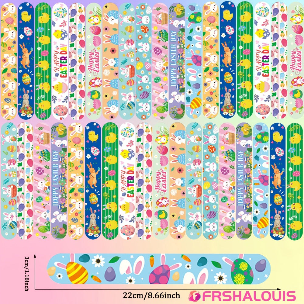 Easter Slap Bracelets for Kids 72 Pcs Bulk | PVC Snap Bracelets for Easter Spring Celebrations & School Events | Easter Basket Fillers Egg Hunt Prizes Classroom Rewards & Party Favors for Boys & Girls