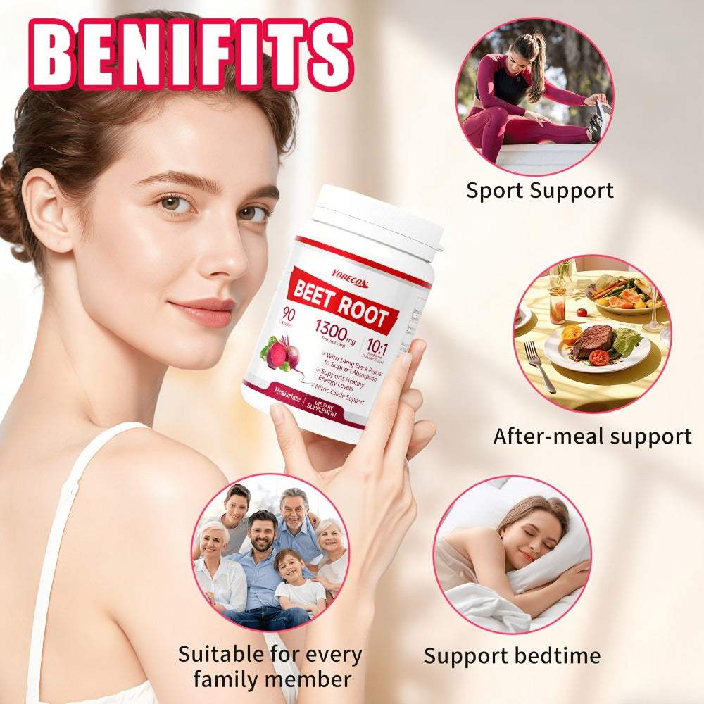 Beet Root Capsules 1300mg Nitric Oxide Supplement for Blood Flow Circulation Energy Support Plant-Based Formula for Men and Women - product image 7