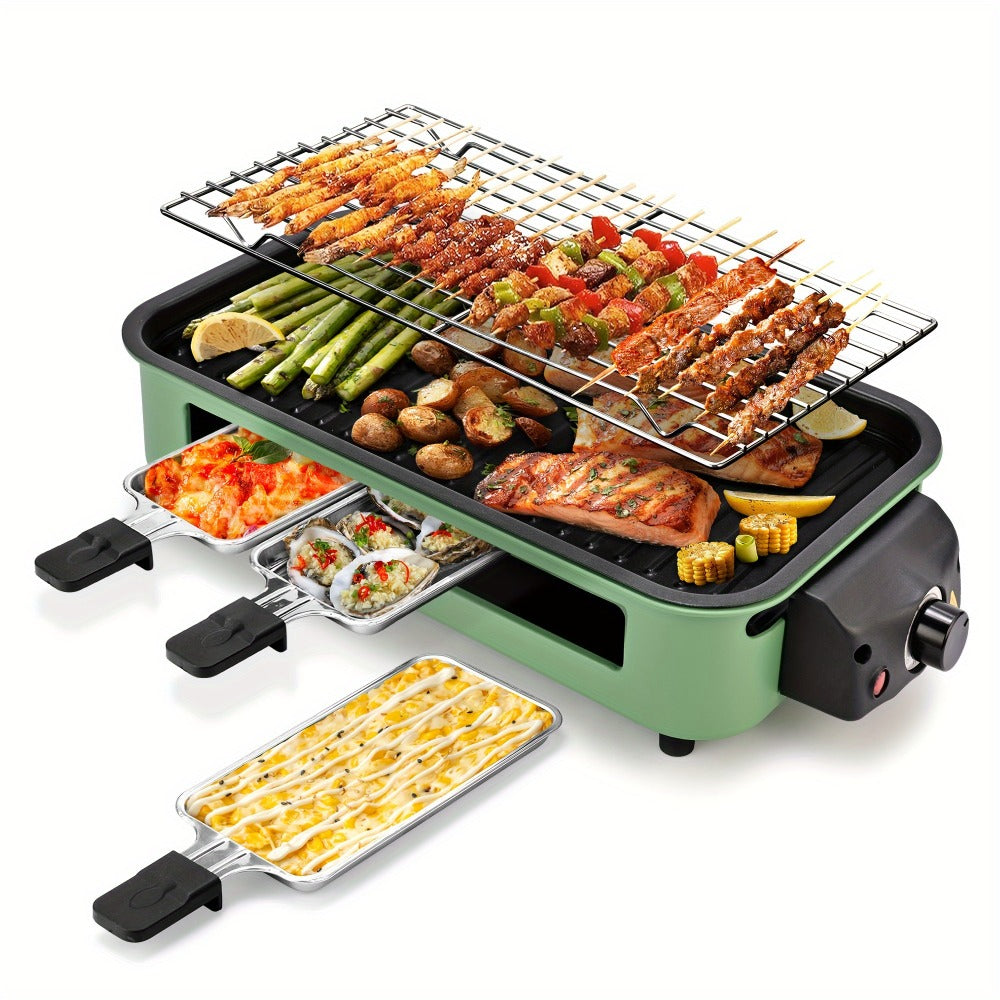 Indoor Electric Smokeless Grill 1500W – Raclette Table Grill with 3 Mini Pans, 16x9" Non-Stick Detachable Plate, Dishwasher Safe, Portable for Home Kitchen - product image