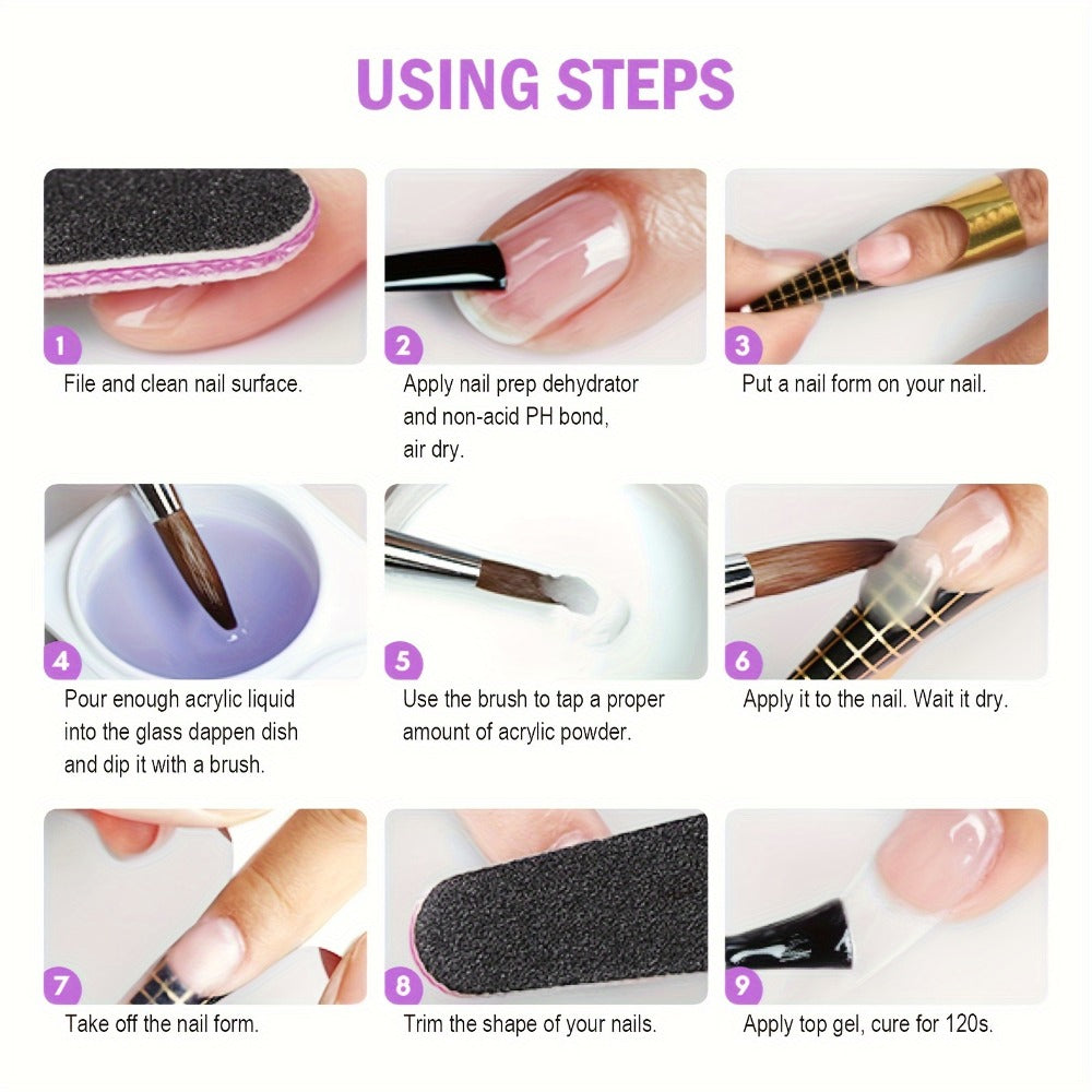 120g Peach Pink Acrylic Nail Kit 10-Piece — Crystal Powder Monomer Liquid Nail Brush Forms Complete Starter Set for Nail Extensions Salon & Home Use - product image 8