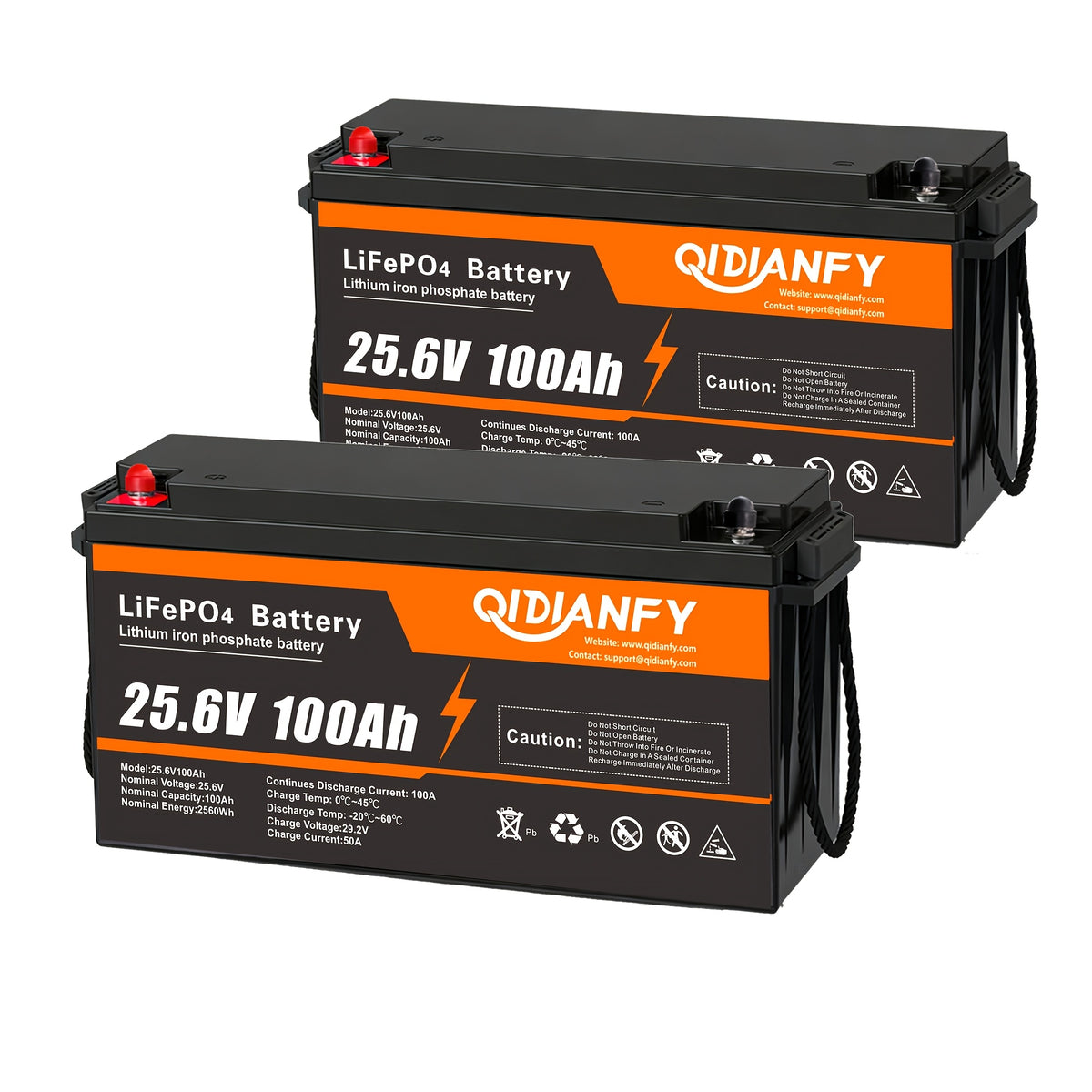 1/2pcs 25.6V 100Ah Lifepo4 Battery, 10000+ Deep Cycle Rechargeable Lithium Battery, Built-In 100A BMS, Long Service Life, High Power, Very Suitable for RV, Boat, Solar Energy, Fishing Engine, Camping, And Home