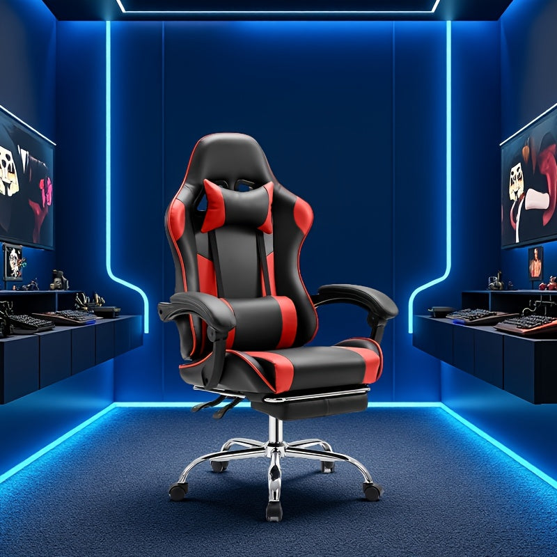 Esports Racing Style Computer Office Chair with Footrest for Home Office Desk Work Study – Ergonomic Gaming Chair with Rotating Armrest Lumbar Support & Headrest