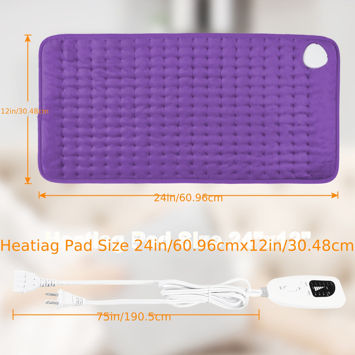Extra Large Heating Pad - Back, Neck, Shoulders, Arms, Abdomen, Quickly Heated to 140 °F, Portable, 6 Heating Settings, Automatic Shut-Off, 24" X 12", Wet/Dry Options, Machine Washable