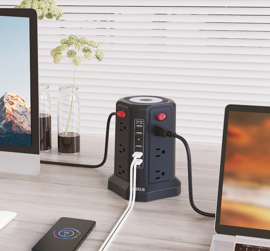 Surge Protector Power Strip Tower with 12 AC Outlets 5 USB Ports 8.8FT Extension Cord Night Light 4 Individual Switches Overload Protection for Home Office Desk Dorm Room - product image 18