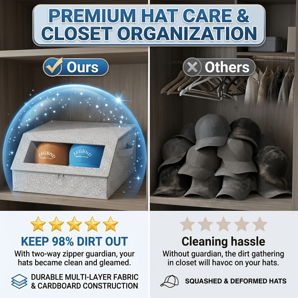 Baseball Cap Organizer for Closet – Large Hat Storage Box Holds 24 Ball Caps | Clear Window, Dustproof, Cardboard Inserts | Hat Rack Holder for Men & Women Bedroom Closet & Car - product image